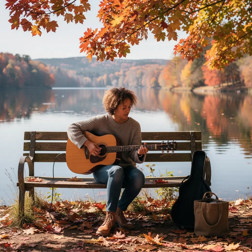 Egy gitáros, aki improvizál a színpadon, tele energiával.