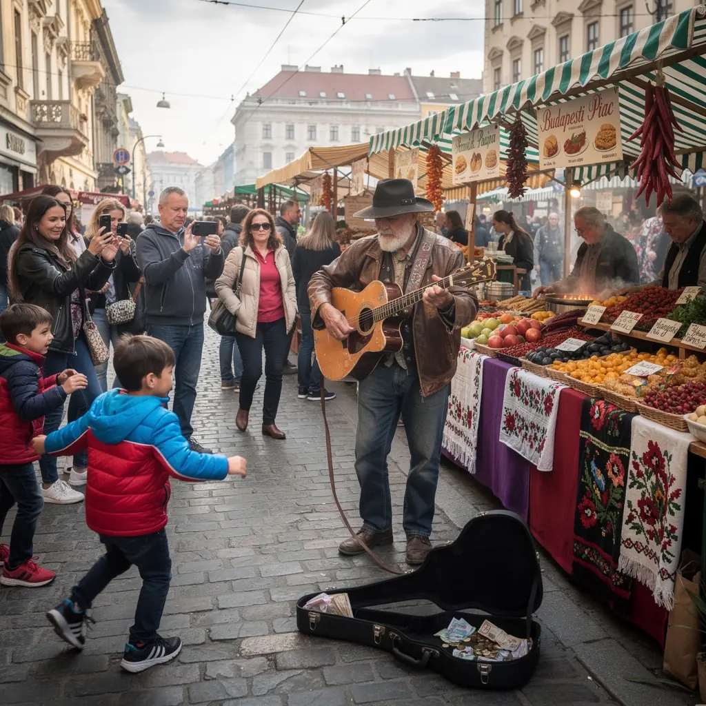 Egy gitáros, aki improvizál a színpadon, tele energiával.